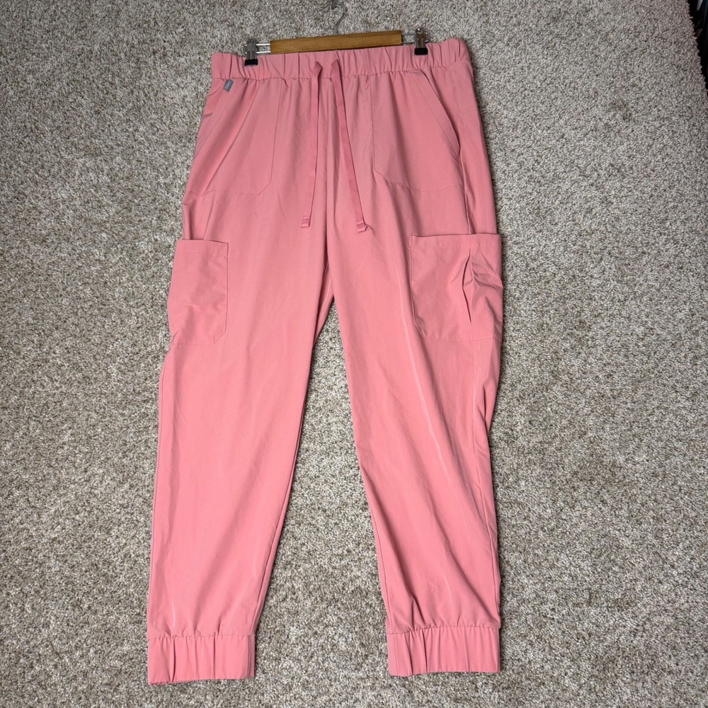 Hanes Comfort Fit Womens Scrub Set Large Rose Pink V-Neck Top Jogger Pants L/G - Picture 5 of 13